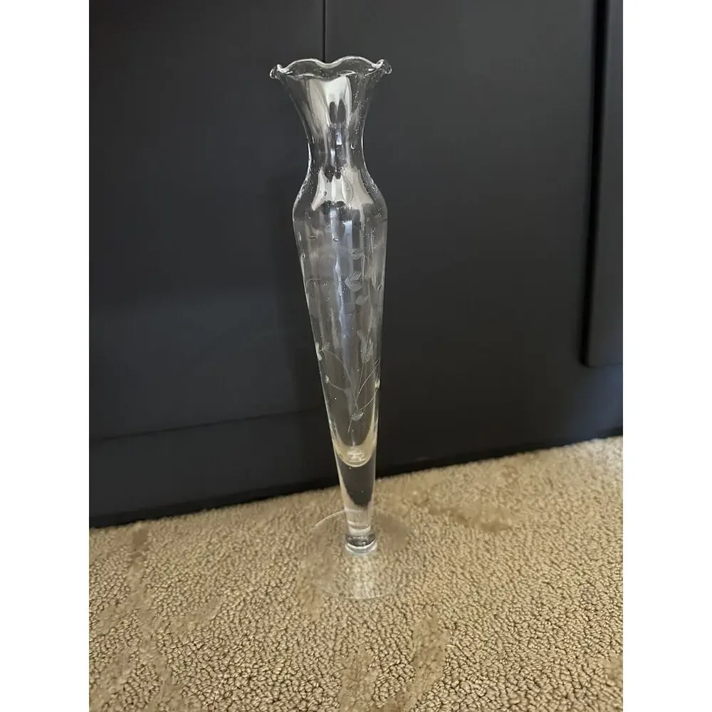 Princess House handblown handcut glass Crystal Heritage Vase footed‎ Vase etched